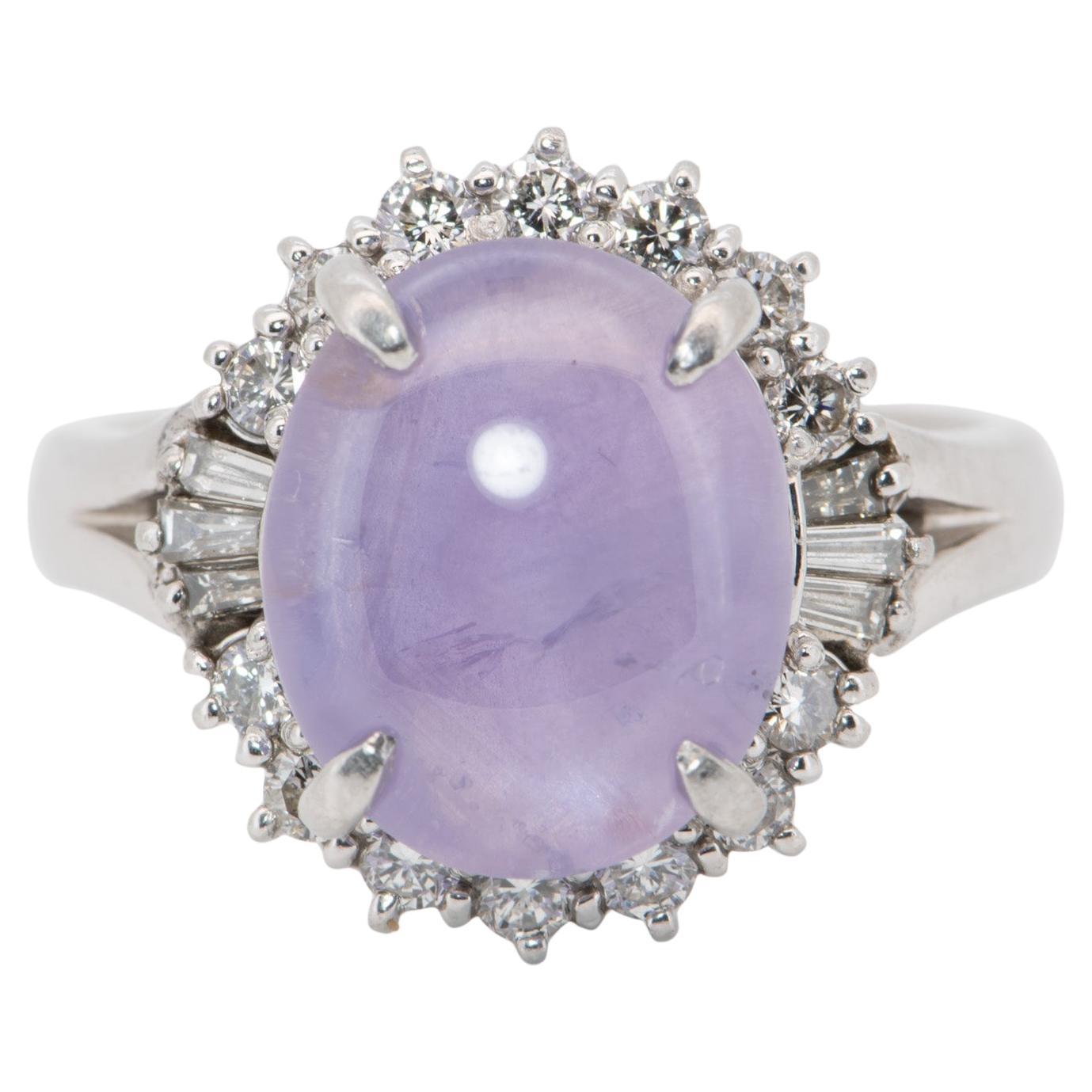 7.09ct Lilac Purple Star Sapphire Engagement Ring Platinum Heavy 9g+ V1165