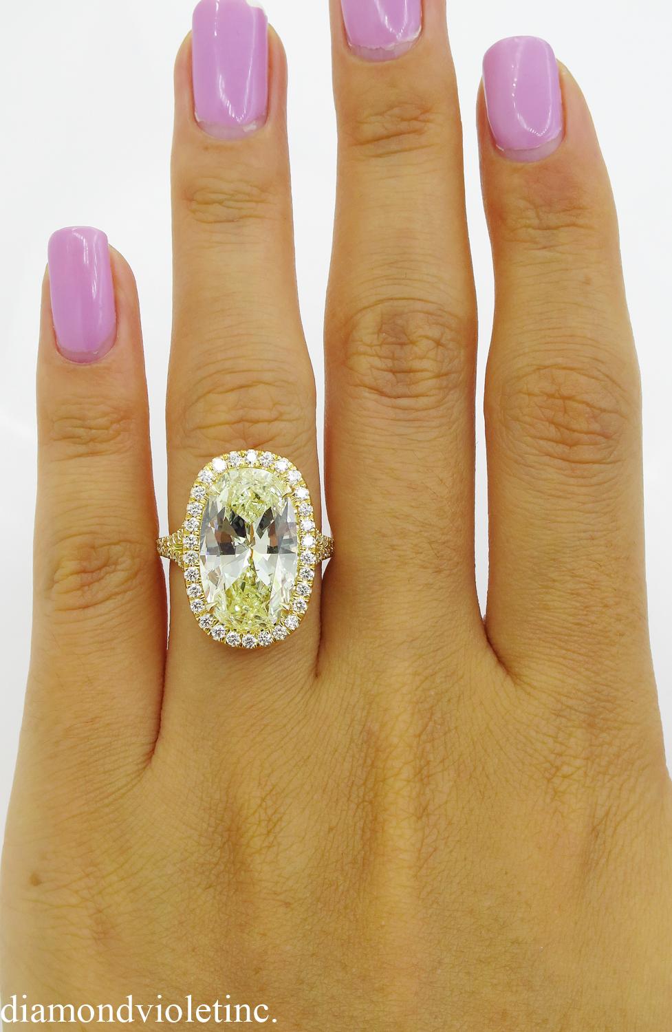 7.09 Carat Oval Diamond Halo Engagement Wedding Yellow Gold Ring EGL, USA 6