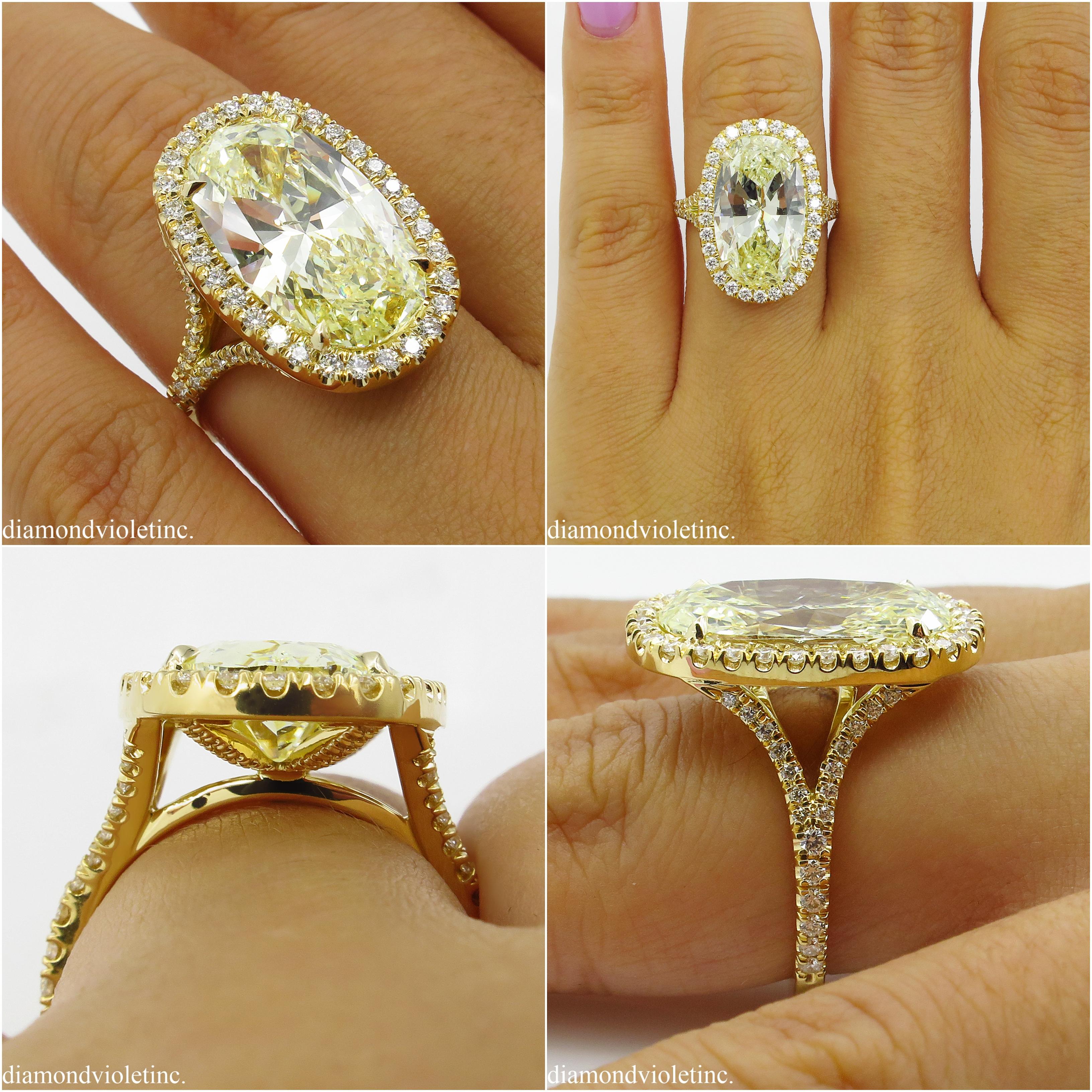 7.09 Carat Oval Diamond Halo Engagement Wedding Yellow Gold Ring EGL, USA 7