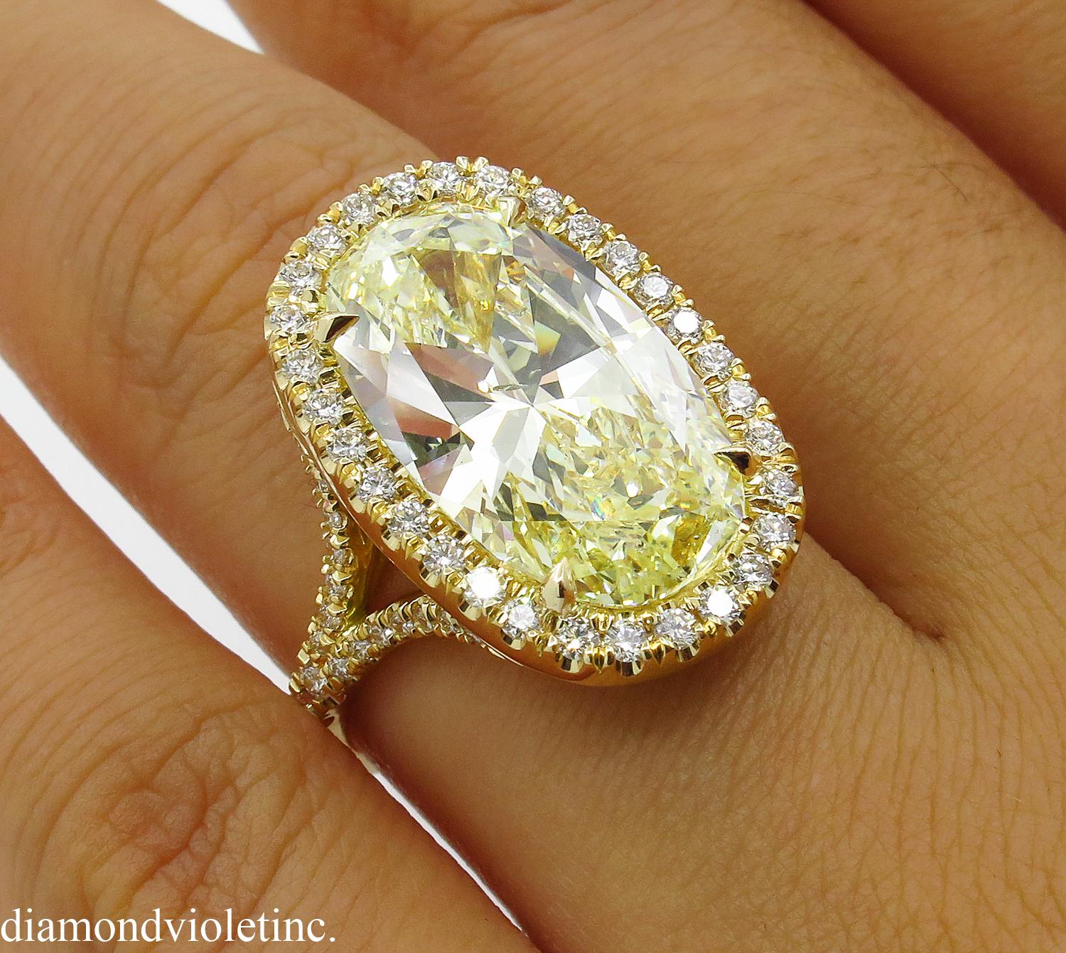 7.09 Carat Oval Diamond Halo Engagement Wedding Yellow Gold Ring EGL, USA 8