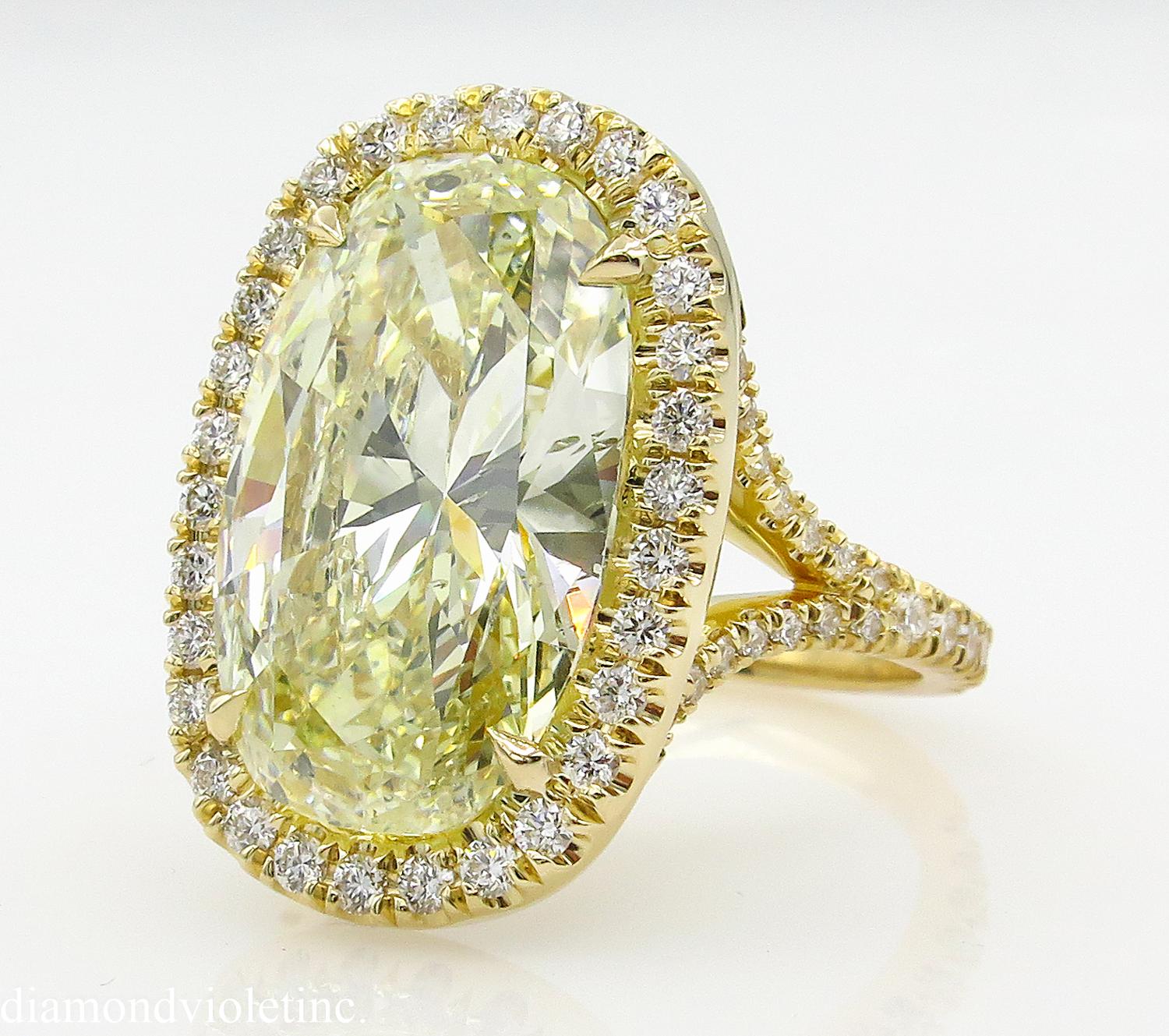 A Beautiful and Elegant Estate 18k Yellow Gold (stamped) Oval Diamond Engagement Ring with EGL USA Certified 6.47ct Oval Shaped Center Diamond in Light Yellow color SI2 clarity (Eye Clear). The measurements of the Center Stone are