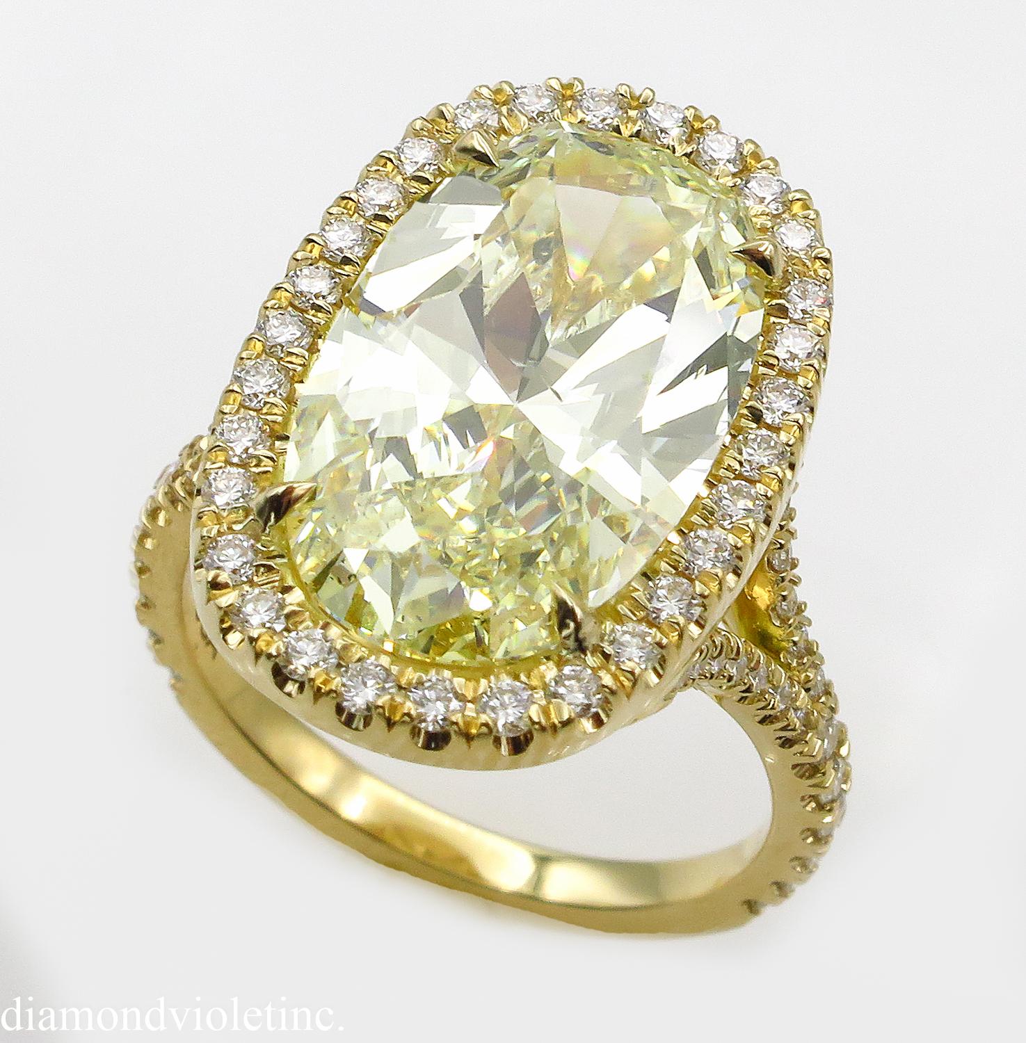 Oval Cut 7.09 Carat Oval Diamond Halo Engagement Wedding Yellow Gold Ring EGL, USA
