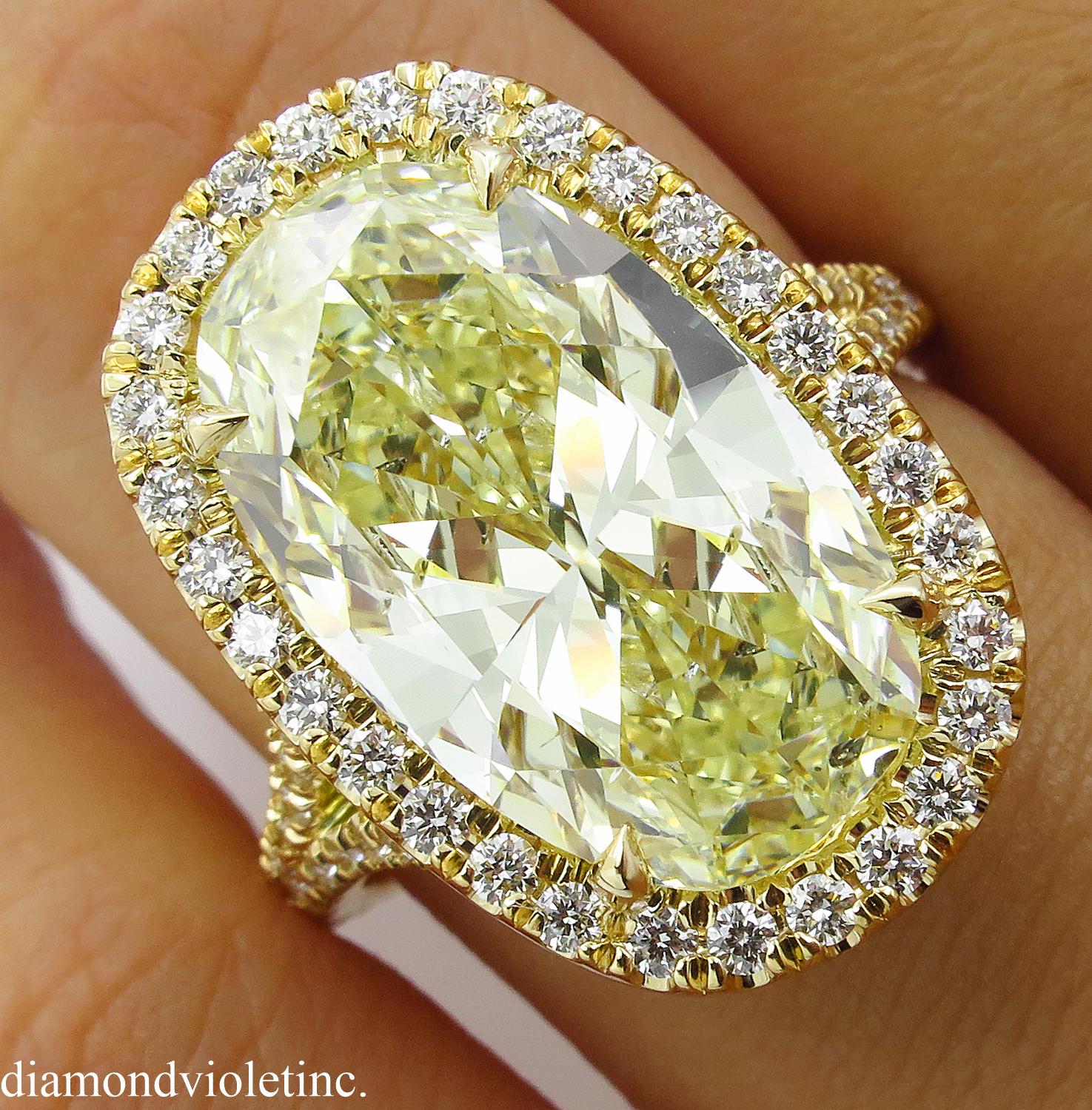 7.09 Carat Oval Diamond Halo Engagement Wedding Yellow Gold Ring EGL, USA 4