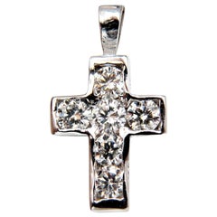 .70Carat Round Brilliant Diamonds Channel Set Cross Pendant & Chain 14Karat FVS