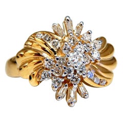 .70ct Natural Baguette & Rounds Flaming Cocktail Cluster Diamonds Ring 14 Karat