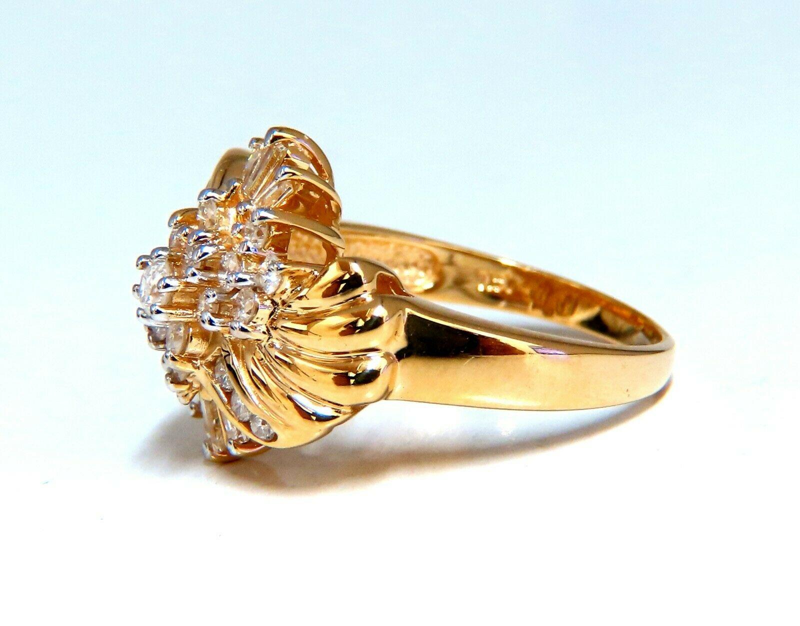 .70ct diamonds cluster ring. H-color vs-2 clarity. 14kt yellow gold. Item: 4.9gms $800

Marquise & Rounds Flaming cocktail.

.70cts Natural Round & Baguette diamonds,

Full cut Brilliants

H-color, Vs-2 Si-1  clarity.

14kt. yellow gold

4.9