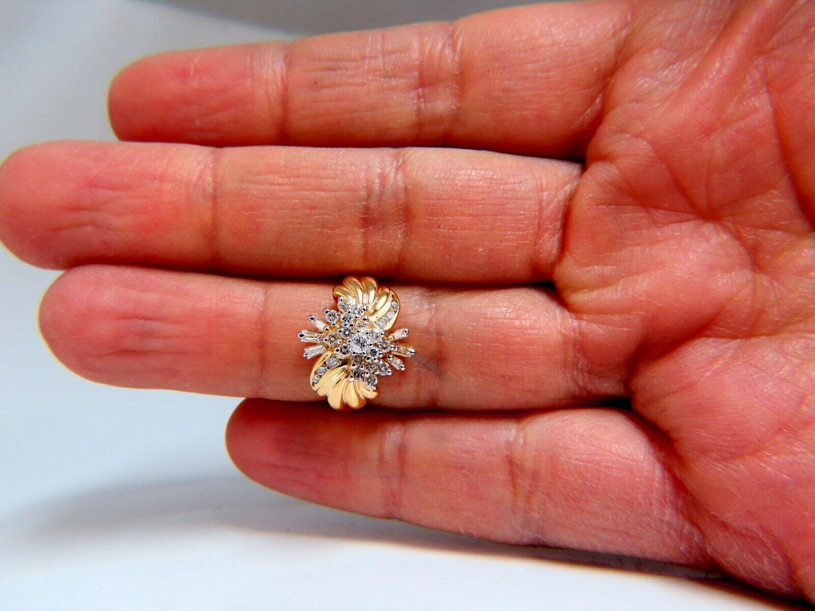 Marquise Cut .70ct Natural Baguette & Rounds Flaming Cocktail Cluster Diamonds Ring 14 Karat For Sale