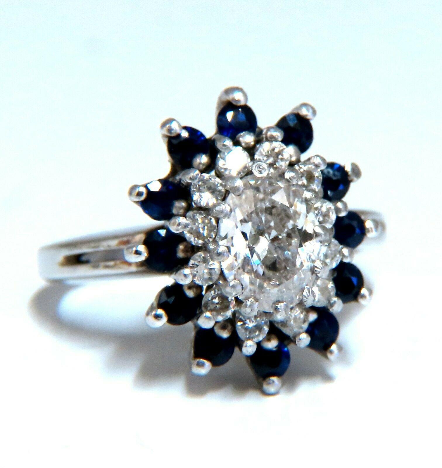.70ct Natural Oval Diamond Sapphire Cluster Platinum Ring In New Condition For Sale In New York, NY