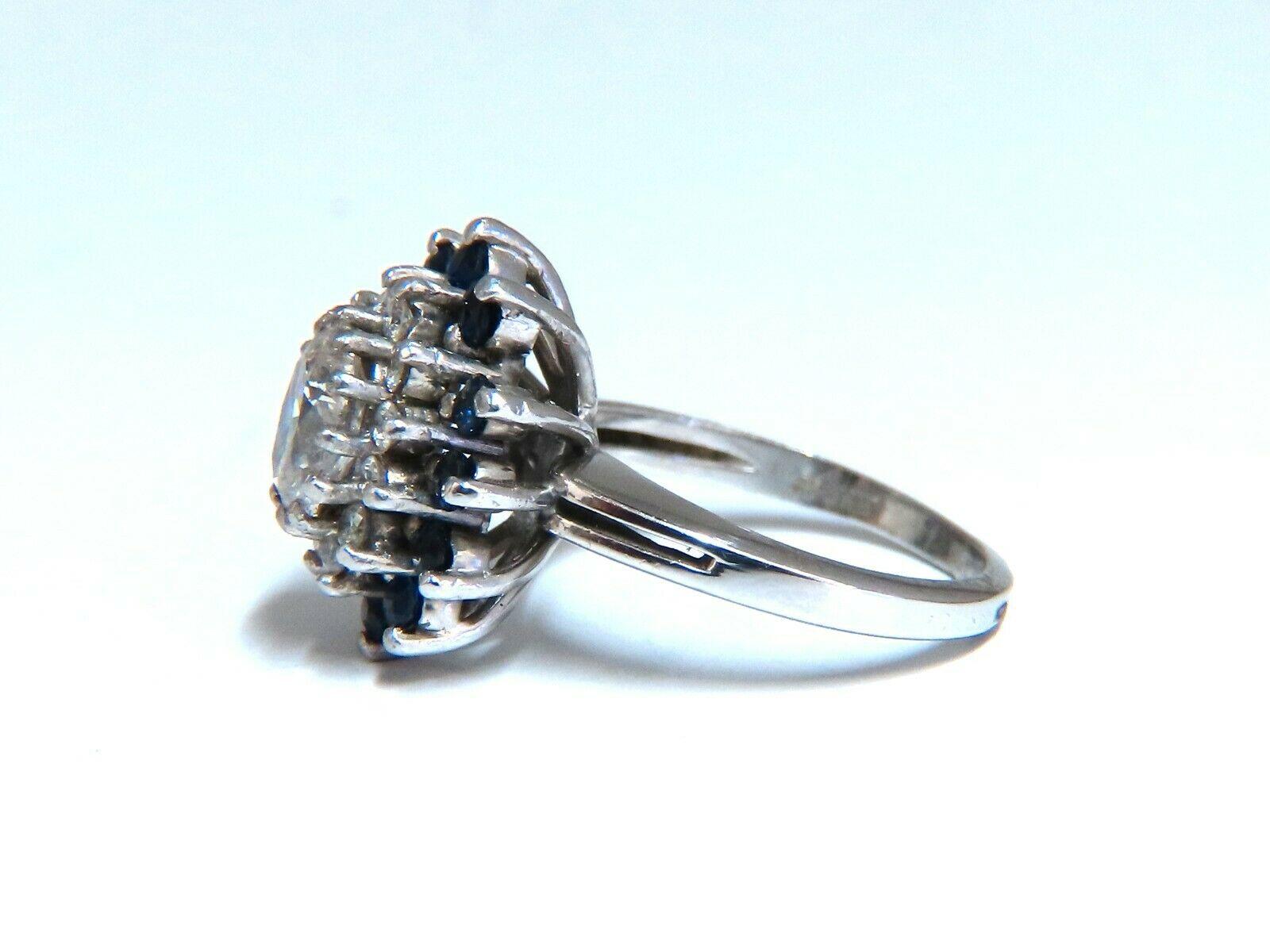 Women's or Men's .70ct Natural Oval Diamond Sapphire Cluster Platinum Ring For Sale