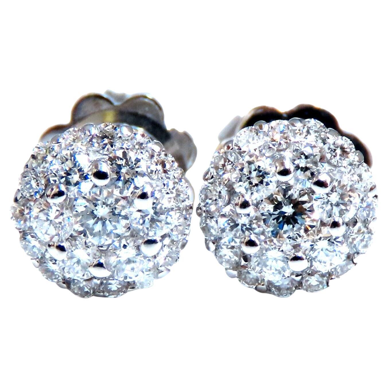 .70ct. Natural Round Diamond Cluster Earrings 14 Karat Gold For Sale