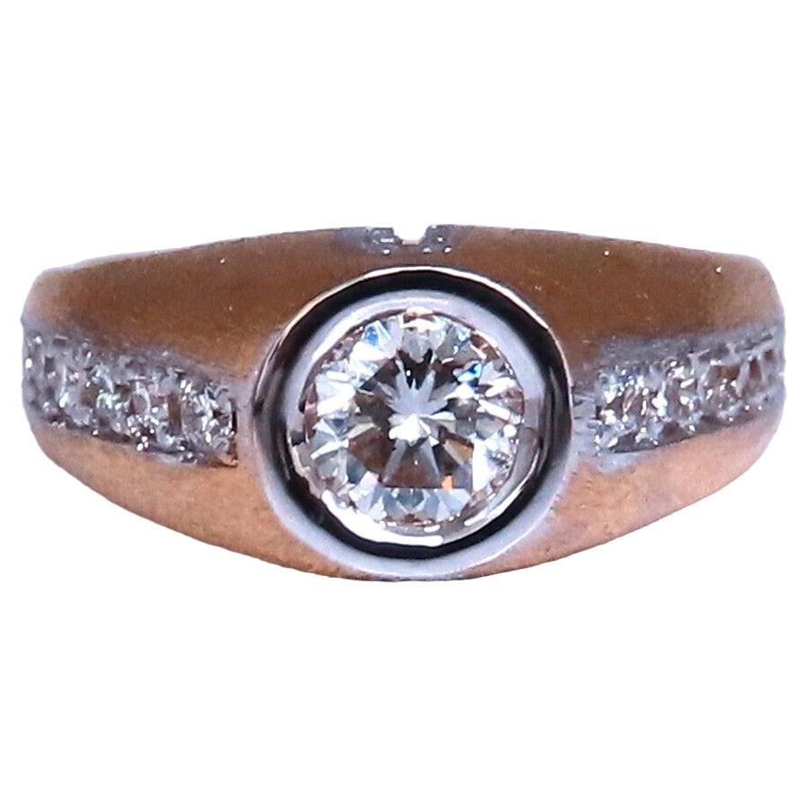 .70ct Natural round diamond mens ring 14kt brushed satin gold For Sale