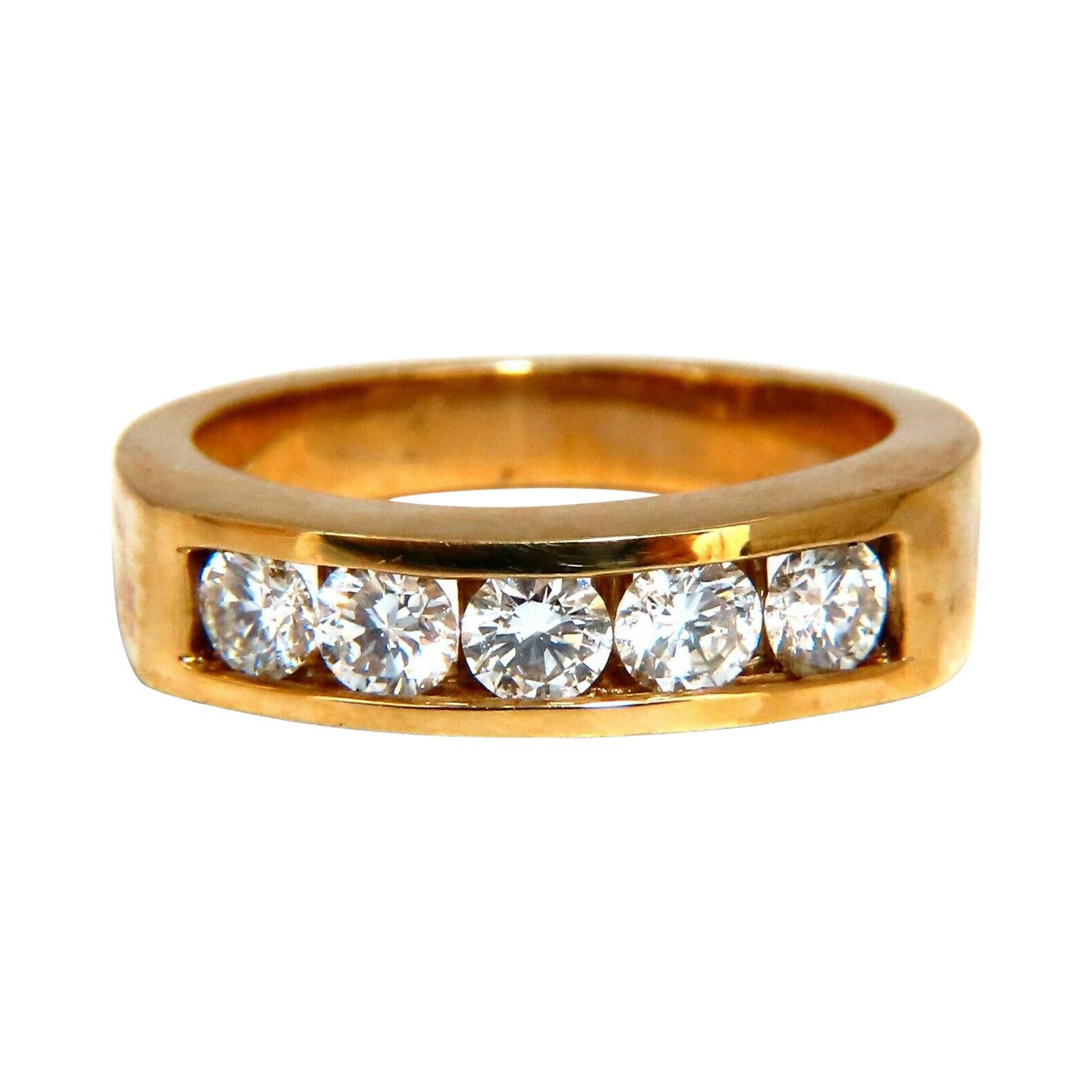 Bague à 5 anneaux en or 14 carats avec diamants ronds naturels de 0,70 carat