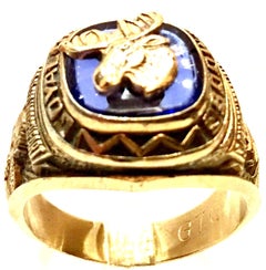 70'S 10K Gold & Blue Stone Fraternal Moose Legion Ring-Size 11.75