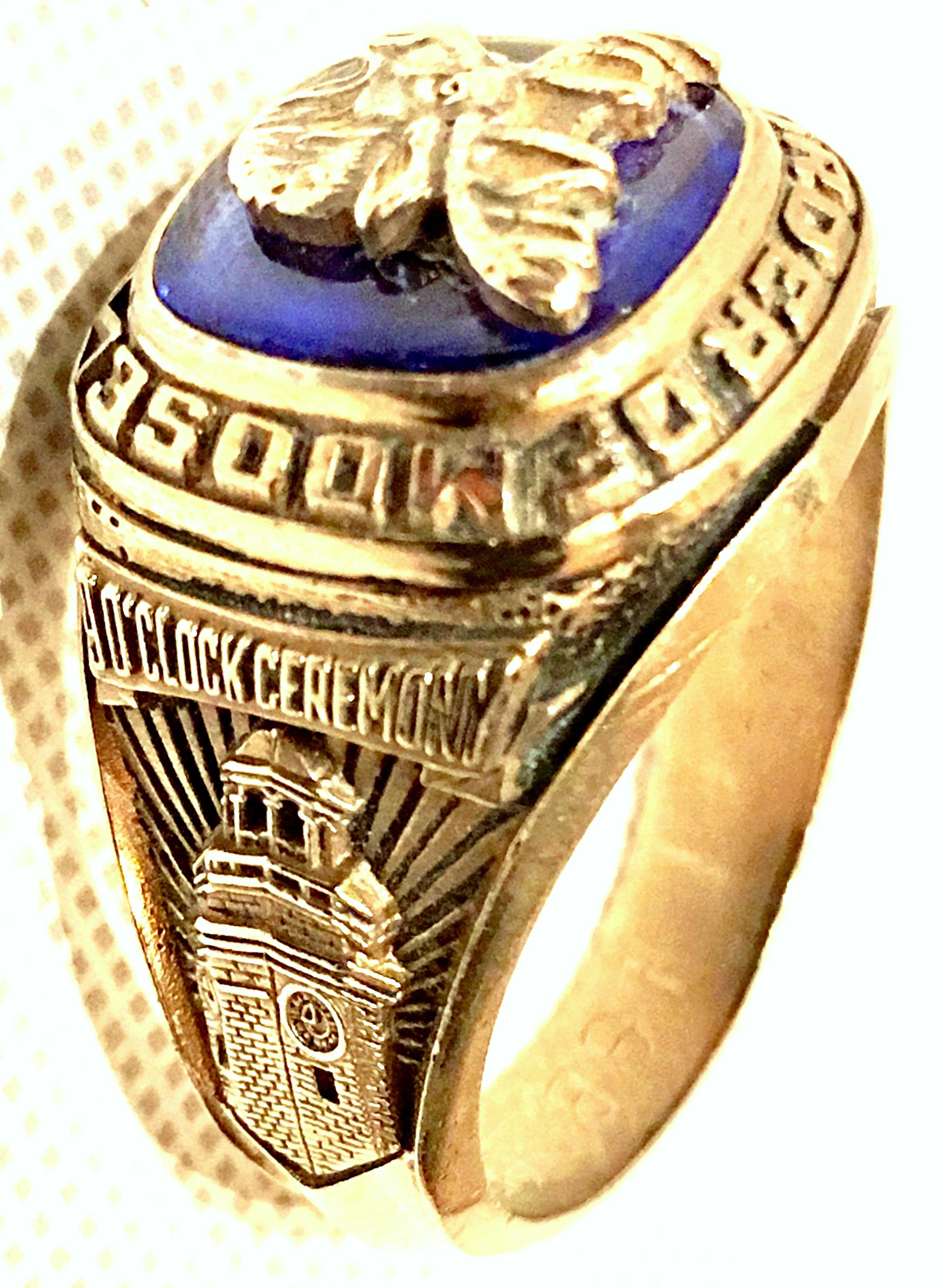 70'S 10K Gold & Blue Stone Fraternal Moose Legion Ring-Size 11.75 1