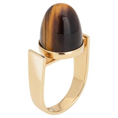 70s 2 in 1 Ring Vintage 14k Yellow Gold Lapis Lazuli Tigers Eye 6.5 Convertible