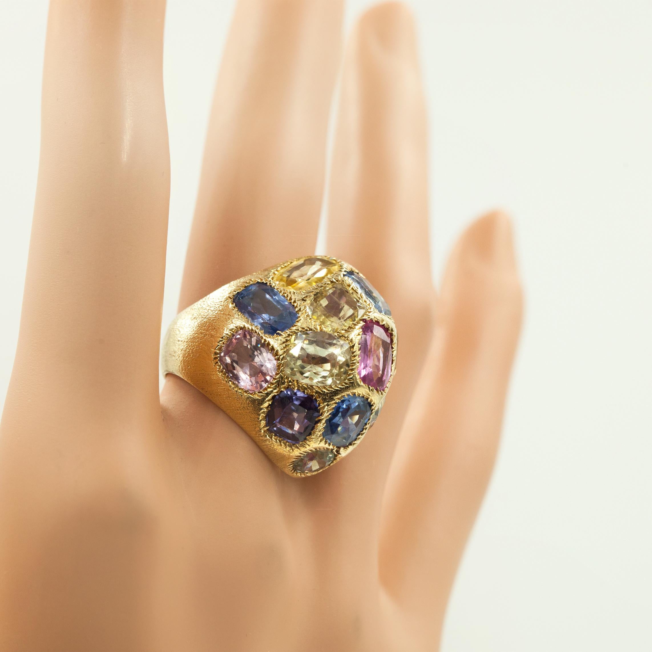 70s-80s 14K Gold 22.21 carat Multi-Color Sapphire Cocktail Dome Ring at 70s-80s 14K Gold 22.21 carat Multi-Color Sapphire Cocktail Dome Ring at