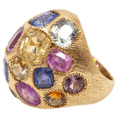 70s-80s 14K Gold 22.21 carat Multi-Color Sapphire Cocktail Dome Ring