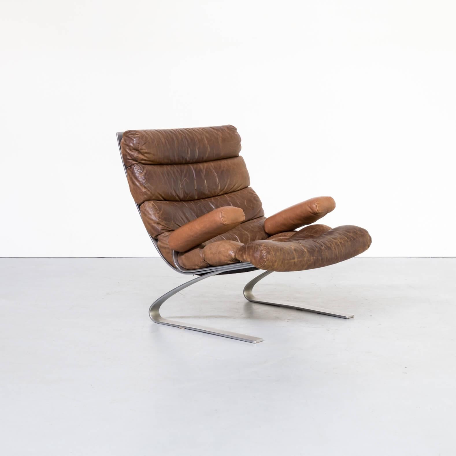 Leather 1970s Adolf & Schräpfer ‘Sinus’ Chair and Ottoman for COR For Sale