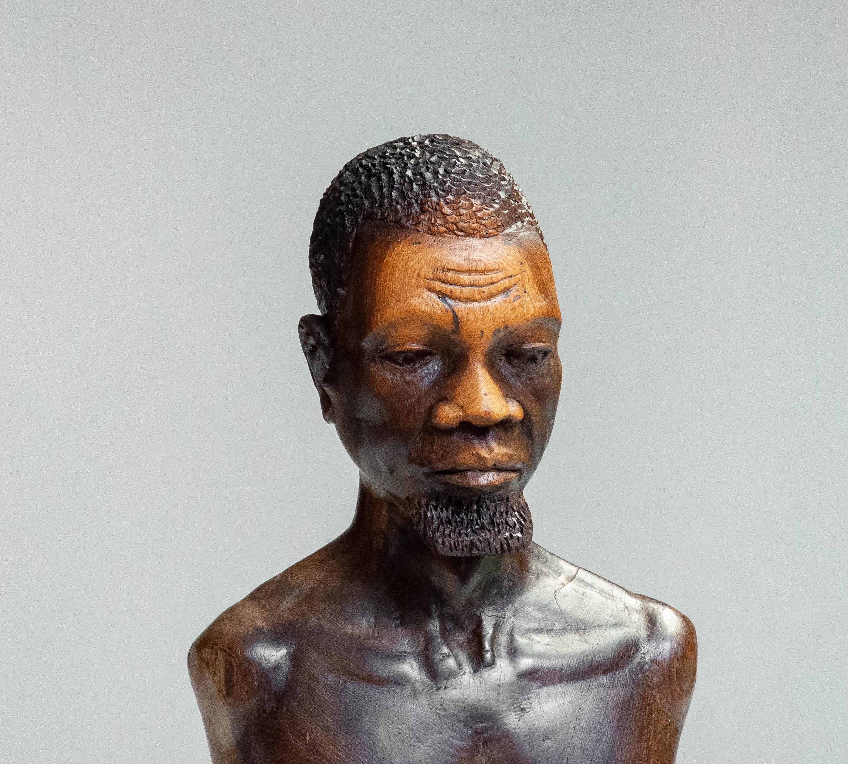 Palisander African Wooden Sculpture / Bust of a Man Carved Out of Piece of Palissander, 70s For Sale