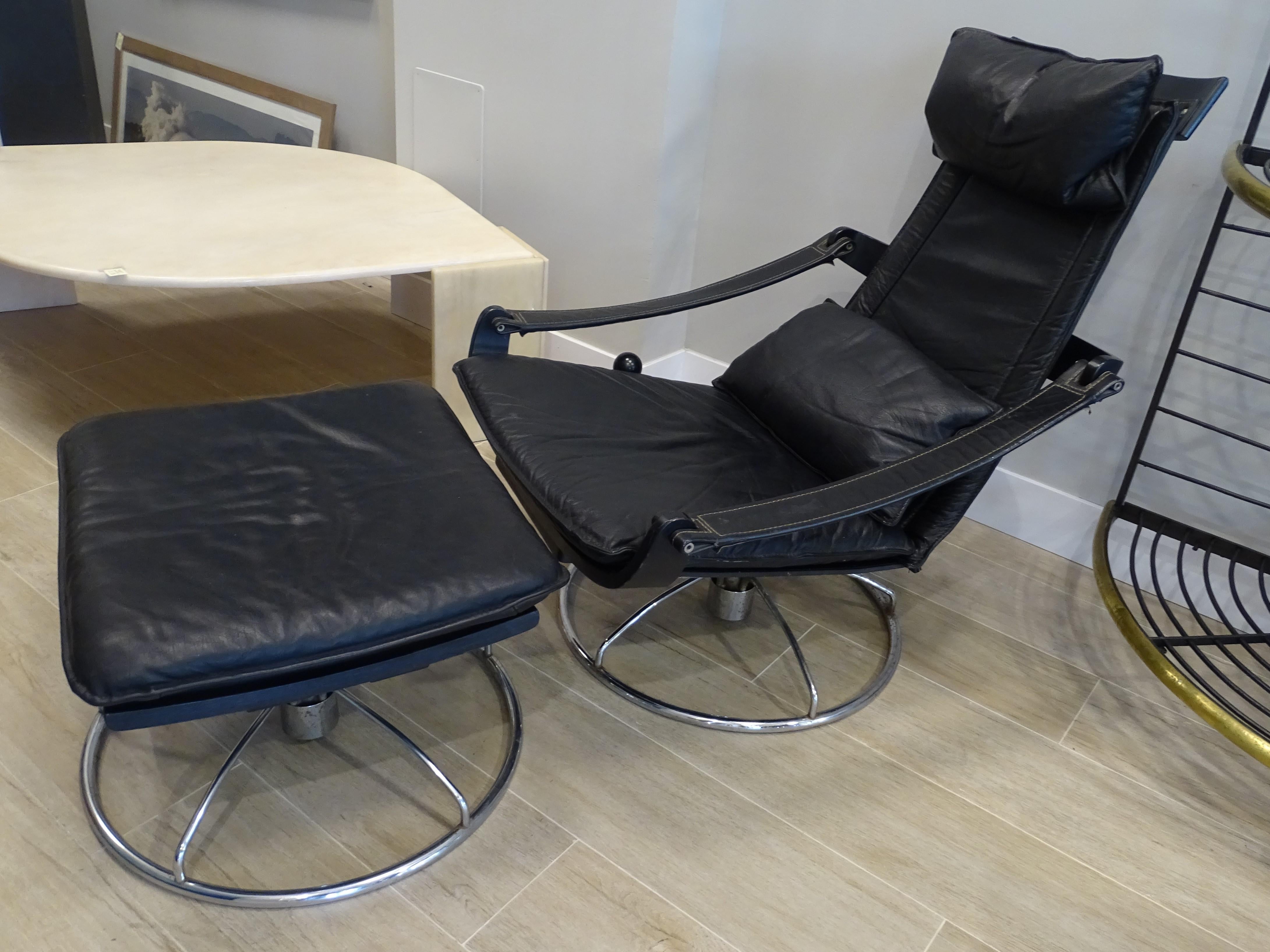 70s Äke Fribyter Black Chaiselongue, Loungue Chair, Nelo, Sweden In Good Condition In Valladolid, ES