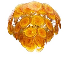 Amber Color Bullicante Disc Murano Glass Components Chandelier from Vistosi