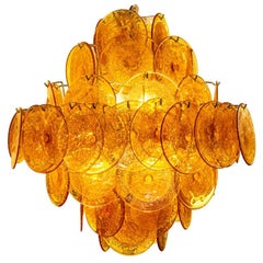 Amber Color Bullicante Disc Murano Glass Components Chandelier from Vistosi