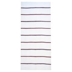 70's Anatolian Kelim, Hemp and Wool, White with Subtle Stripes
