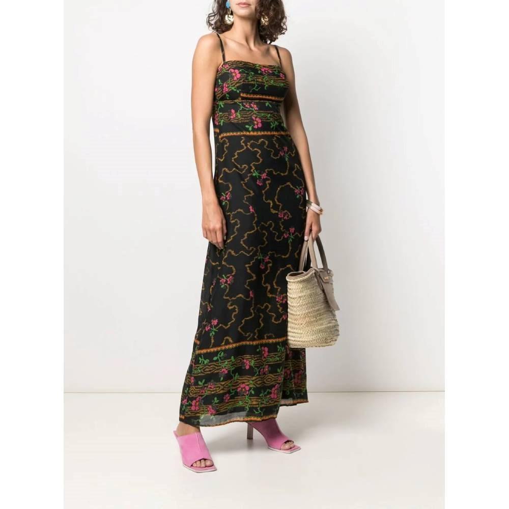 A.N.G.E.L.O. Vintage Cult black with multicolored floral print suit. Dress with square neckline, shoulder straps and back zip closure. Cape with bow closure.

Size: 40 IT

Flat measurements
Height: 142 cm
Bust: 40 cm
Waist: 35 cm

Product code: