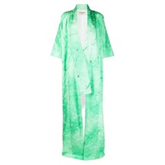 70s A.N.G.E.L.O. Vintage cult green silk japanese long kimono with floreal print