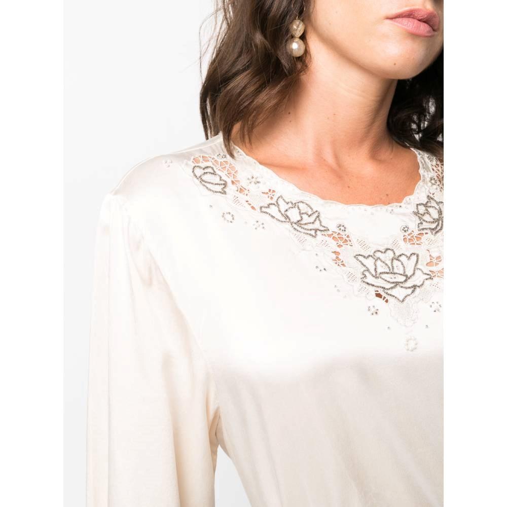Women's 70s A.N.G.E.L.O. Vintage Cult ivory silk blouse with embroidery embellished For Sale