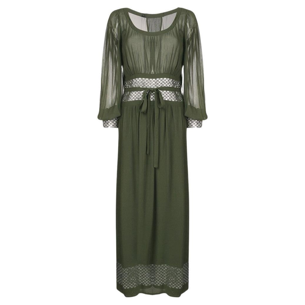 70s A.N.G.E.L.O. Vintage Cult long khaki gossamer silk dress For Sale