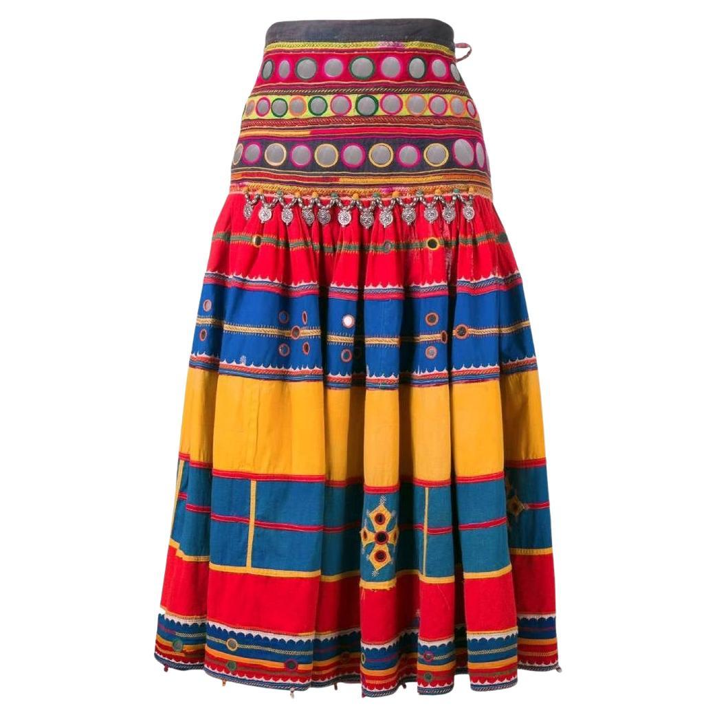 70s A.N.G.E.L.O. Vintage Cult multicolor cotton Rajasthani knee-length skirt For Sale