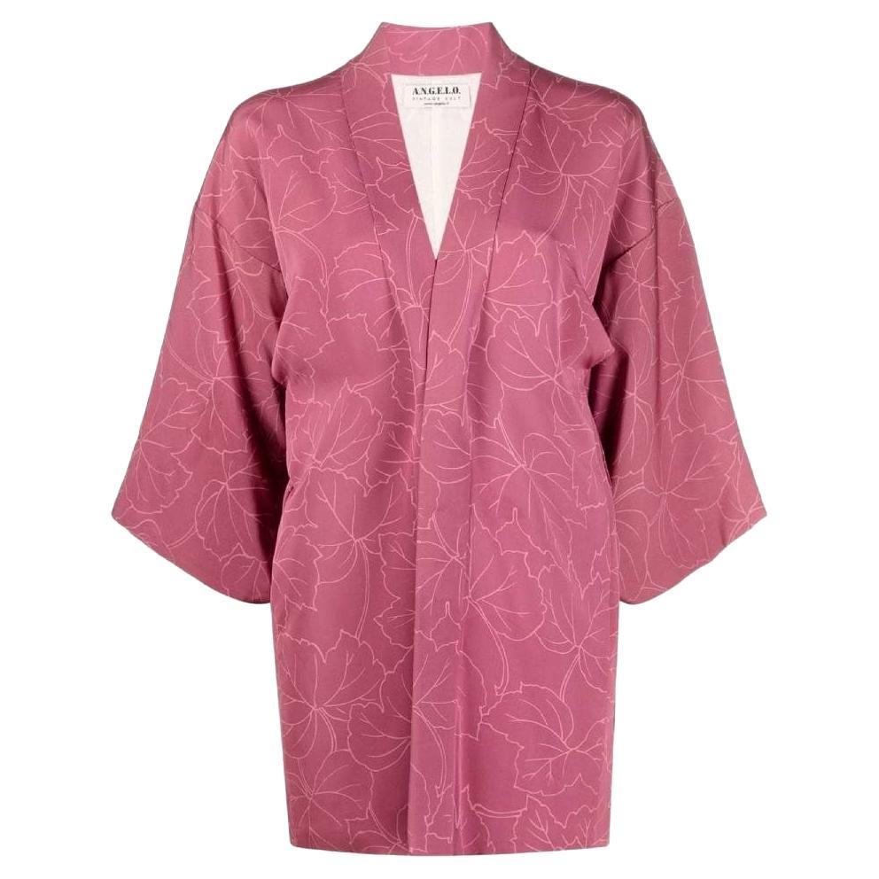 70s A.N.G.E.L.O. Vintage cult pink silk japanese short kimono For Sale