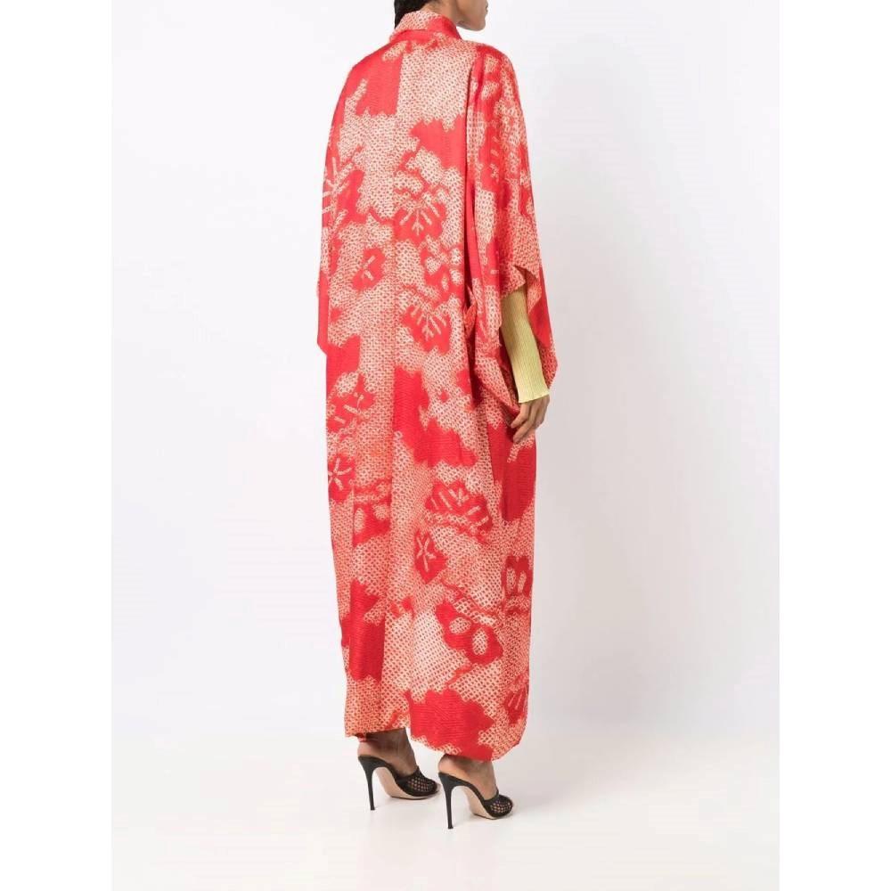 Women's 70s A.N.G.E.L.O. Vintage cult red silk japanese kimono with white geometrical