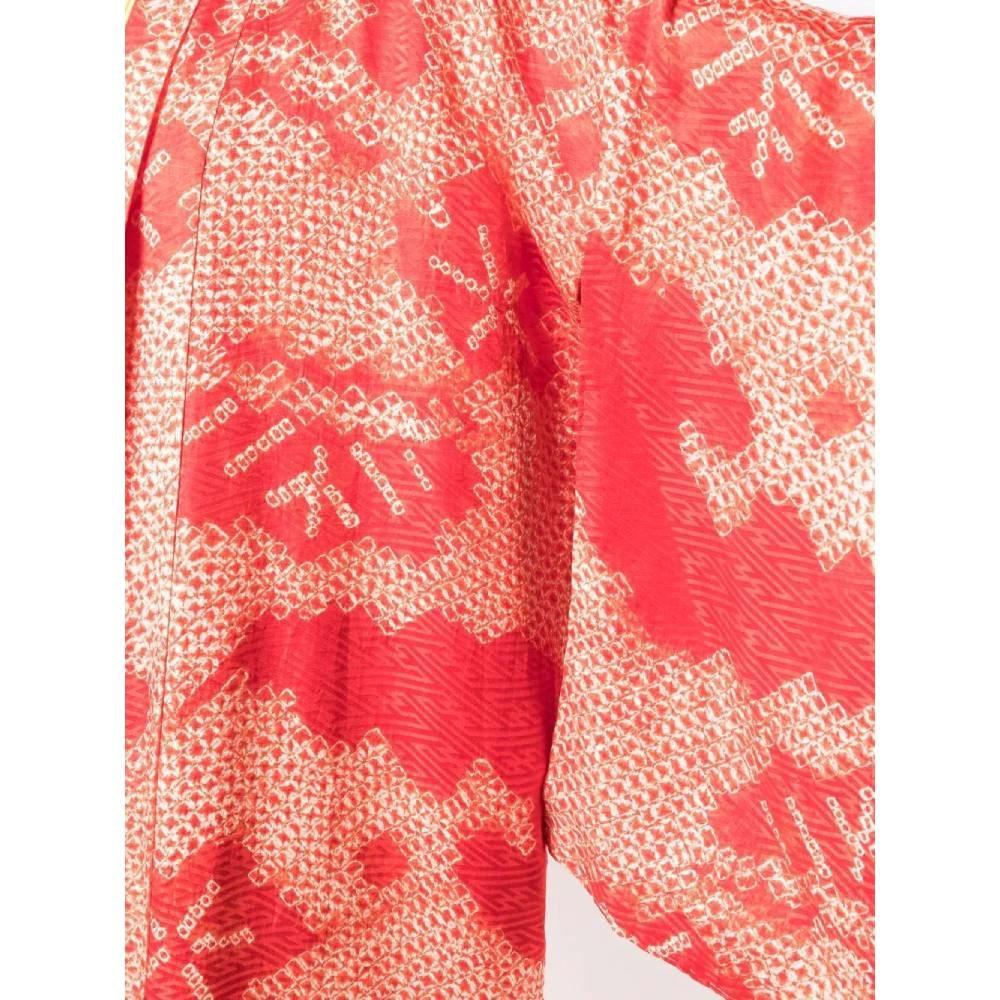 70s A.N.G.E.L.O. Vintage cult red silk japanese kimono with white geometrical 1
