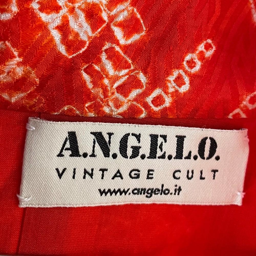 70s A.N.G.E.L.O. Vintage cult red silk japanese kimono with white geometrical 2