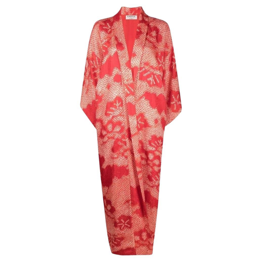 70s A.N.G.E.L.O. Vintage cult red silk japanese kimono with white geometrical