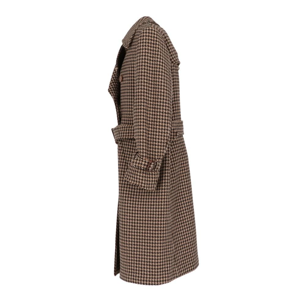 70er Aquascutum Vintage Mehrfarbiger Wollmantel mit Hahnentrittmuster (Braun)