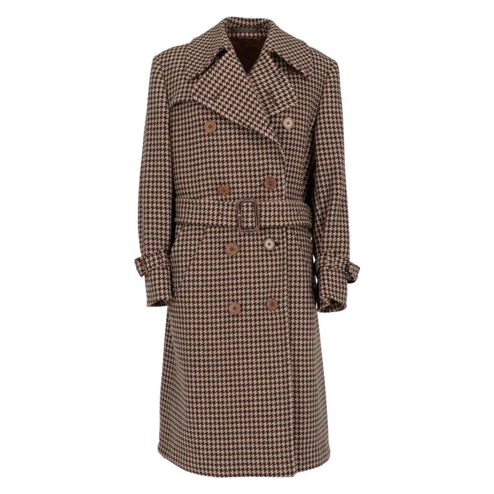 70er Aquascutum Vintage Mehrfarbiger Wollmantel mit Hahnentrittmuster