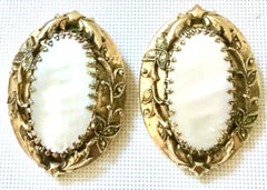 70's Art Nouveau Style Gold & Mother Of Pearl Earrings By, Whiting & Davis