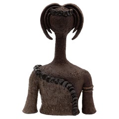 Sculpture féminine en poterie d'art des années 70 Buste de jeune fille, Belgique