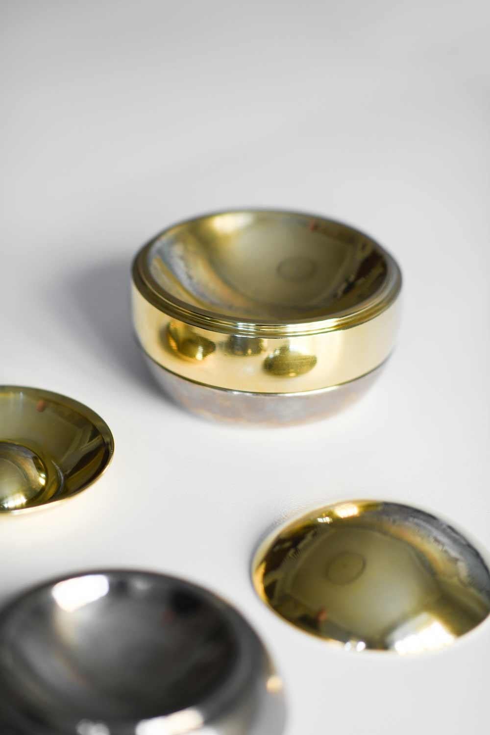 Late 20th Century 70s Ashtray Set by Tommaso Barbi in Metal and Brass