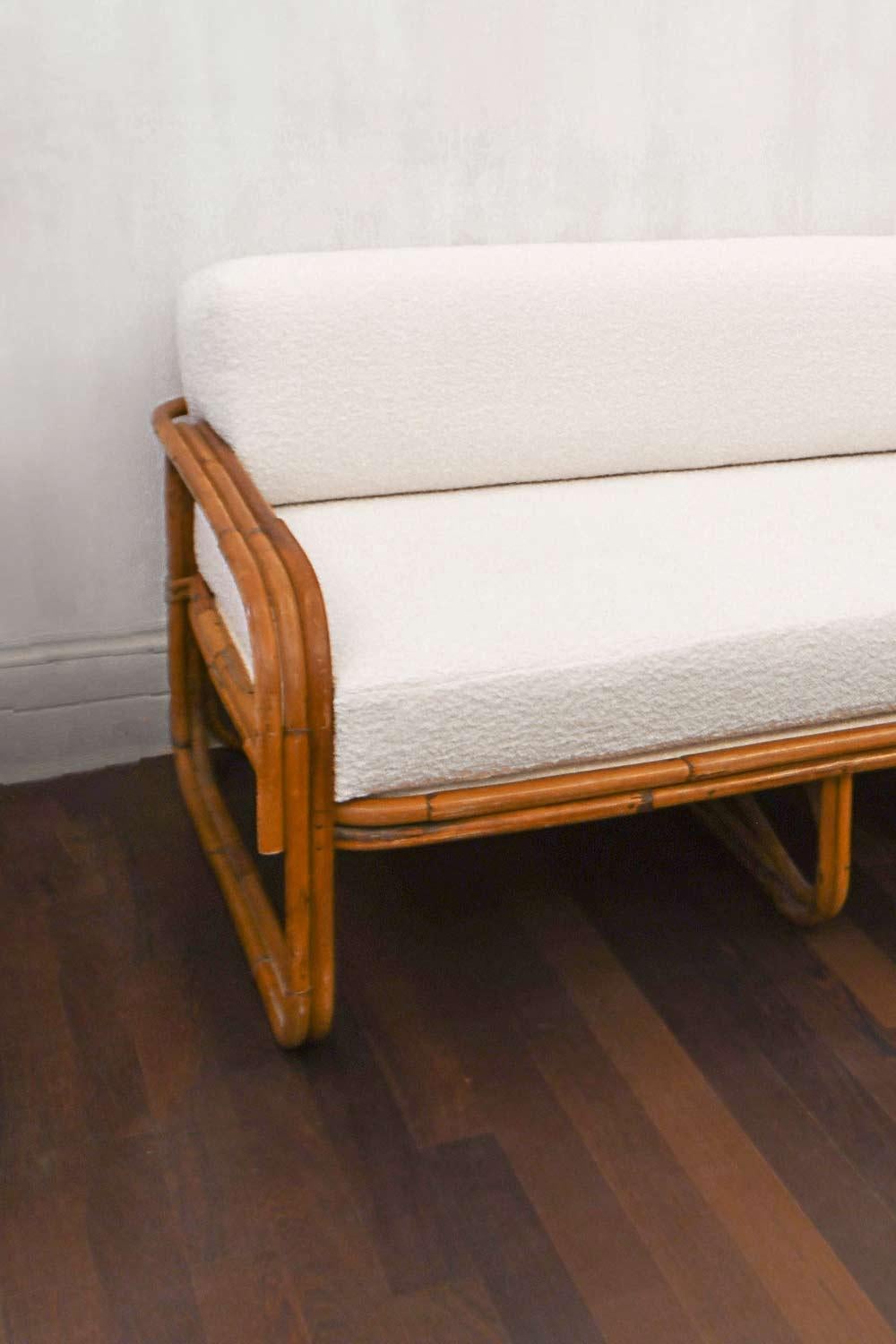 Italian 70's Bamboo Sofa Lined with Dedar Textile For Sale