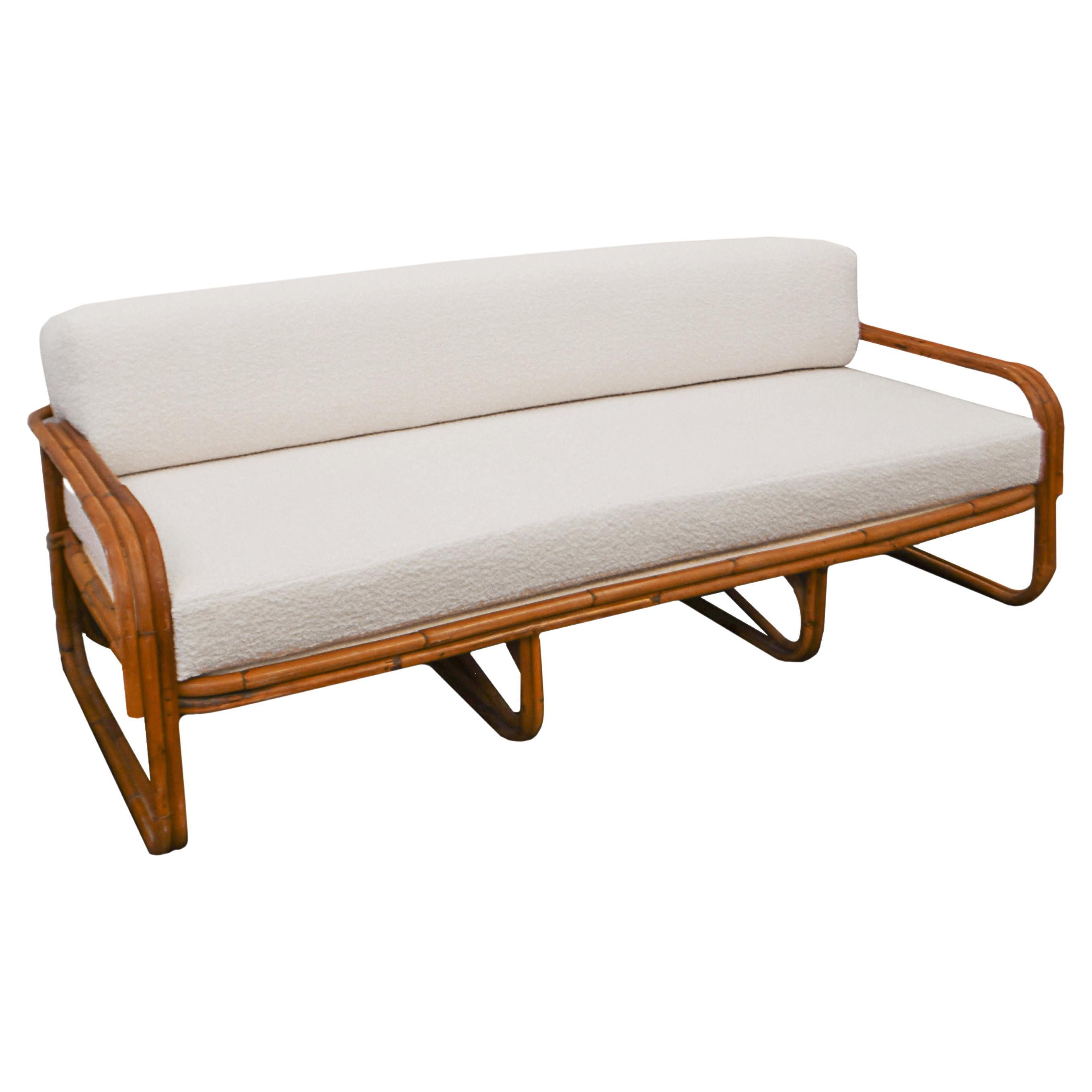 70's Bamboo Sofa Lined with Dedar Textile For Sale