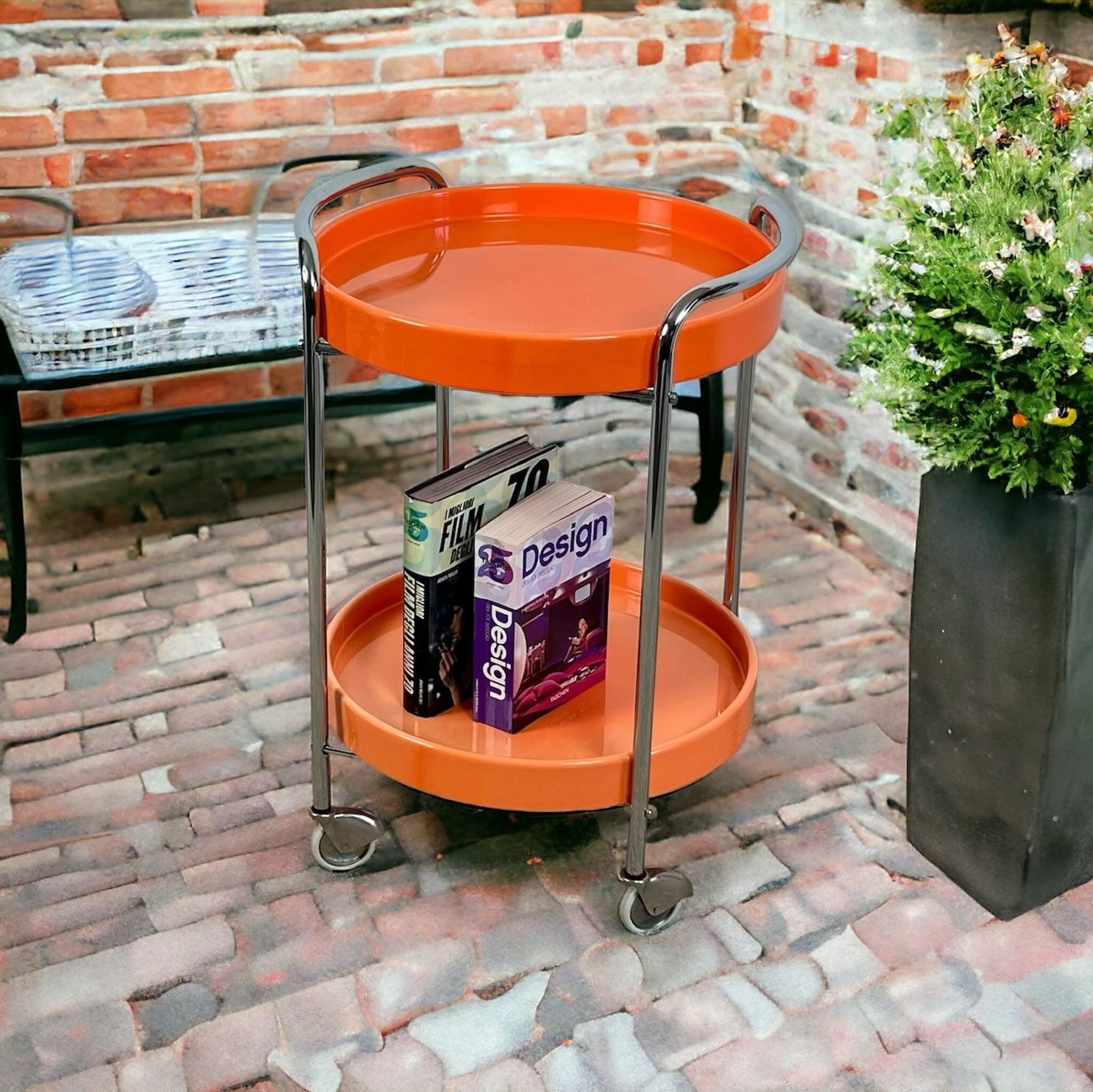 70s Bar Cart – Chrome and Orange Plastic Trays - Retro Italian Design 3
