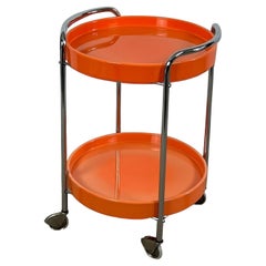 70s Bar Cart – Chrome and Orange Plastic Trays - Used Italian Design