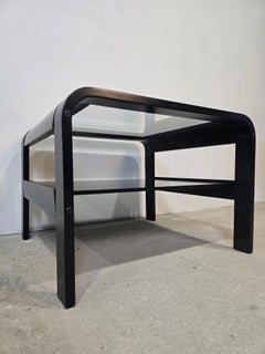 70s Bentwood Coffee Table with Glass Top – Mid Century Modern Black Side Table