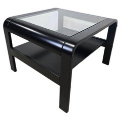 70s Bentwood Coffee Table with Glass Top – Mid Century Modern Black Side Table