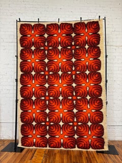 70s Bic Belgium, Orange Red 15 Symmetric Shapes, UNUSED, Danish Rya Rug, Mid CM