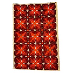 70s Bic Belgium, Orange Red 15 Symmetric Shapes, UNUSED, Danish Rya Rug, Mid CM
